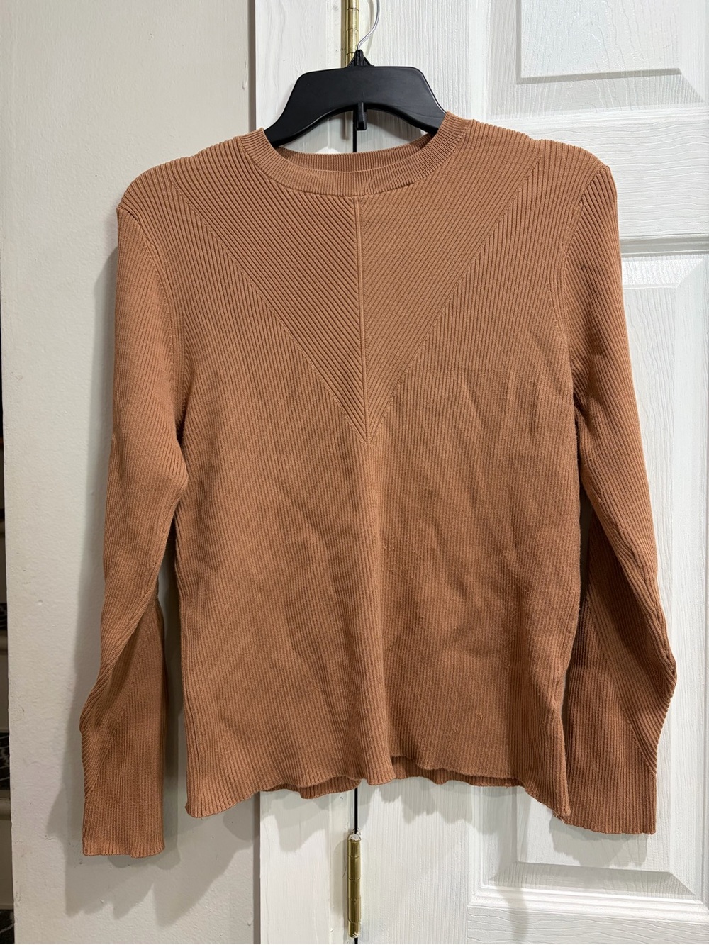 Nine West Ribbed Crewneck Sweater in Camel